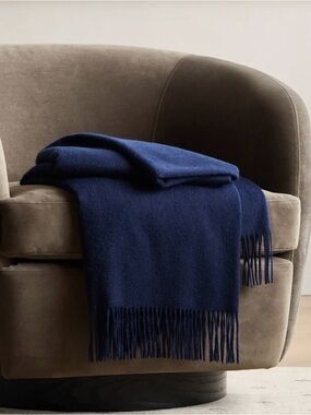 Quince Mongolian 100% cashmere throw blanket Navy NWT